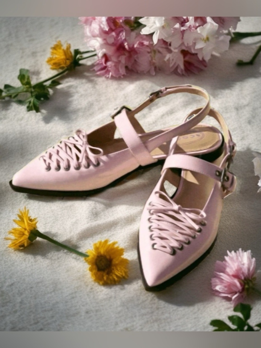 Scoop Pink Patent Corset Lace Slingback Flats Wide 7 NIB - Picture 2 of 8